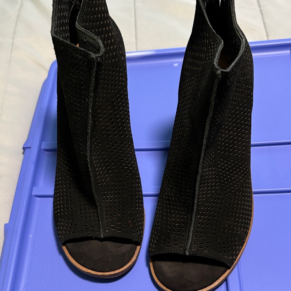 Lucky Brand Black Peep-Toe Heeled Boots